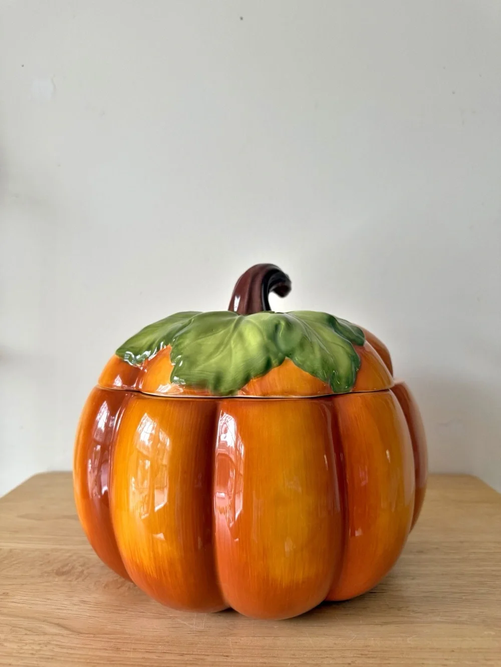 Pier 1 Hand Painted Dolomite Ceramic Pumpkin Soup Tureen Covered Casserole Dish